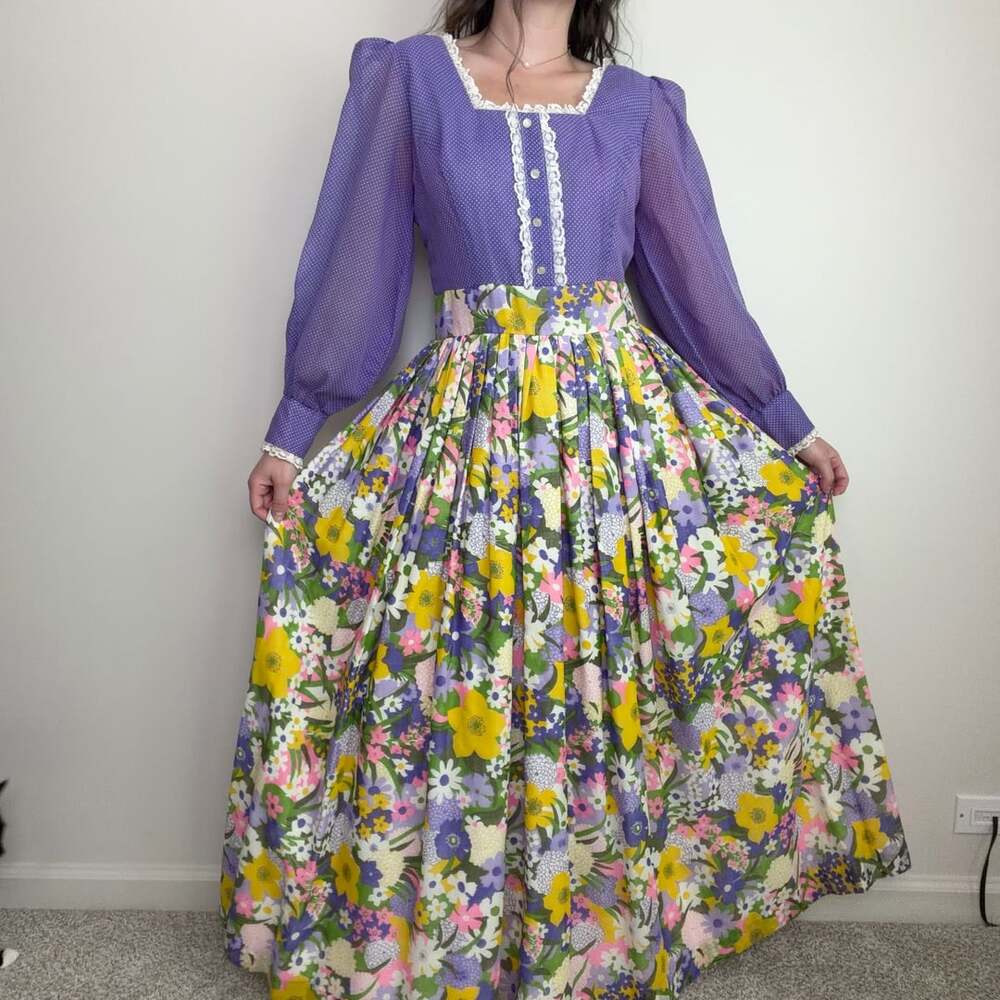70s Prairie Floral Maxi Dress